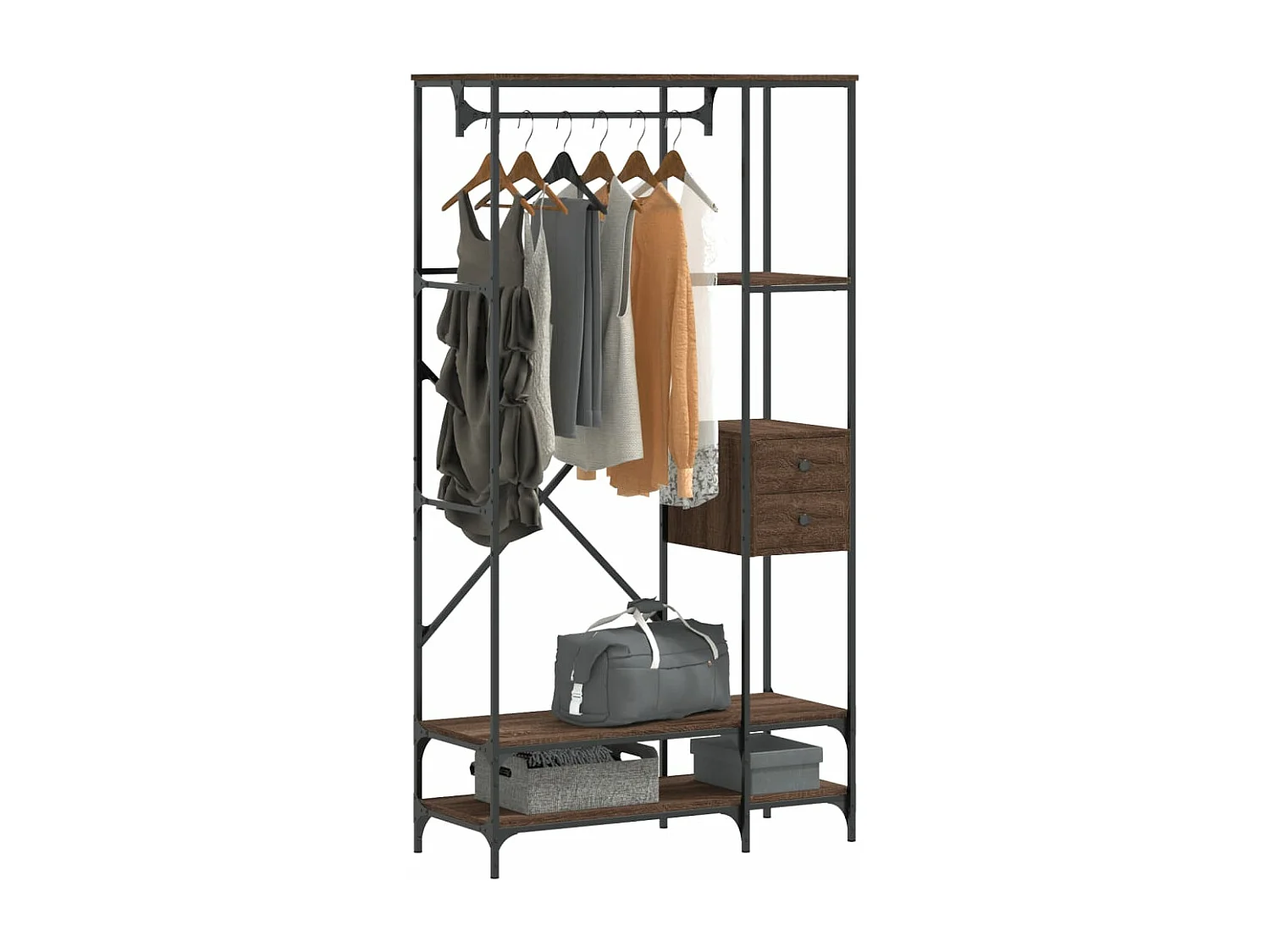 Porte-vêtements avec étagères chêne marron bois d'ingénierie