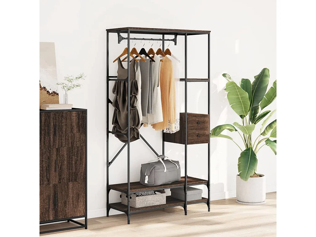 Porte-vêtements avec étagères chêne marron bois d'ingénierie