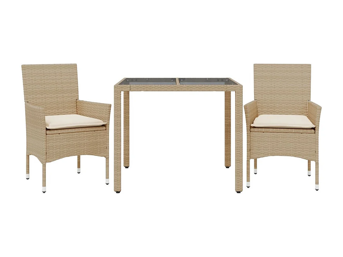 Ensemble à manger de jardin et coussins 3 pcs beige rotin verre