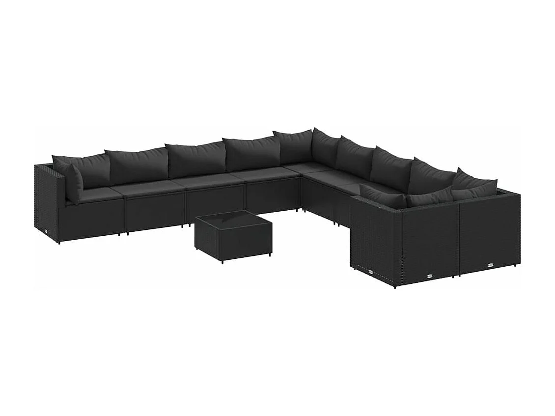 11-delige Loungeset met kussens poly rattan zwart