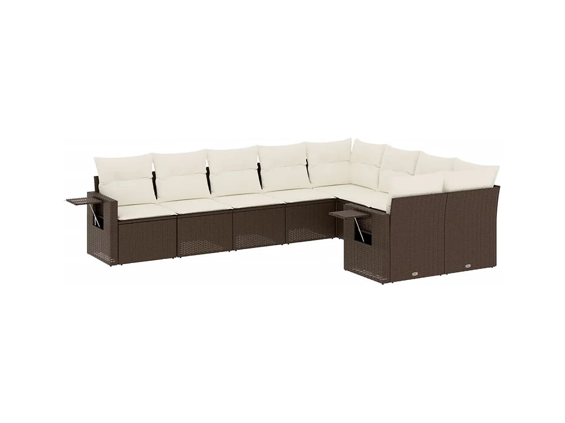 9-tlg. Garten-Sofagarnitur mit Kissen Braun Poly Rattan