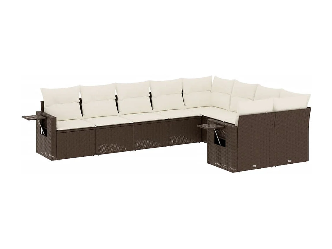 Salon de jardin avec coussins 9 pcs marron résine tressée