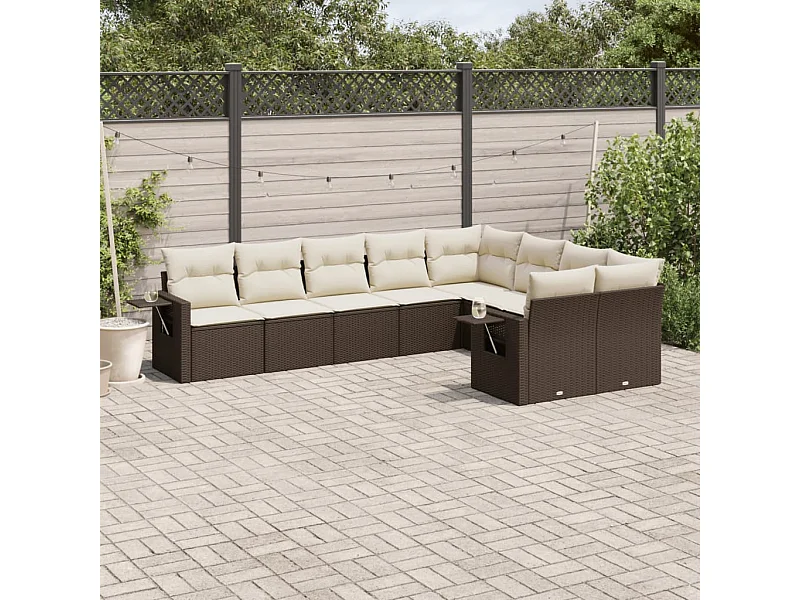 Salon de jardin avec coussins 9 pcs marron résine tressée