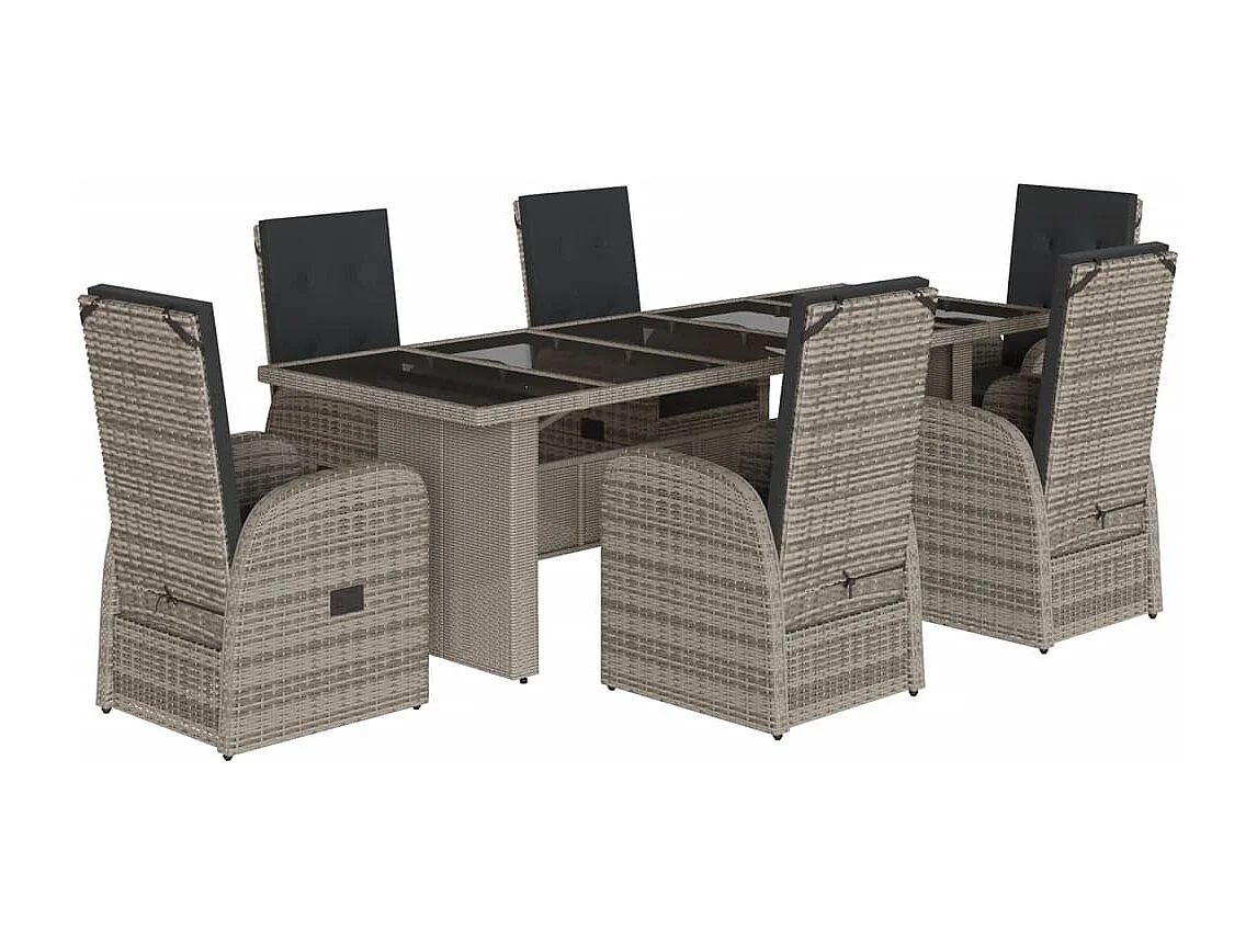 Set comedor jardín 7 pzas y cojines ratán sintético gris