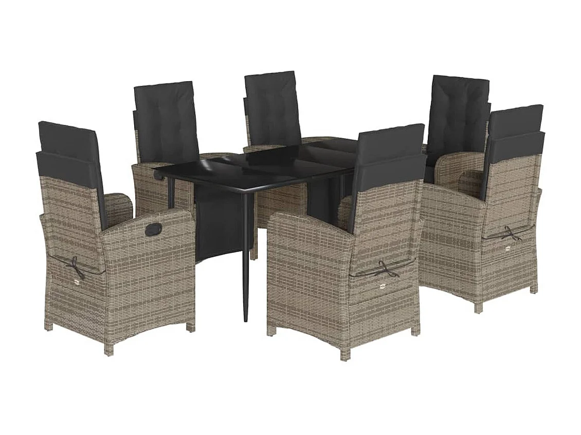 Ensemble à manger de jardin et coussins 7 pcs gris rotin