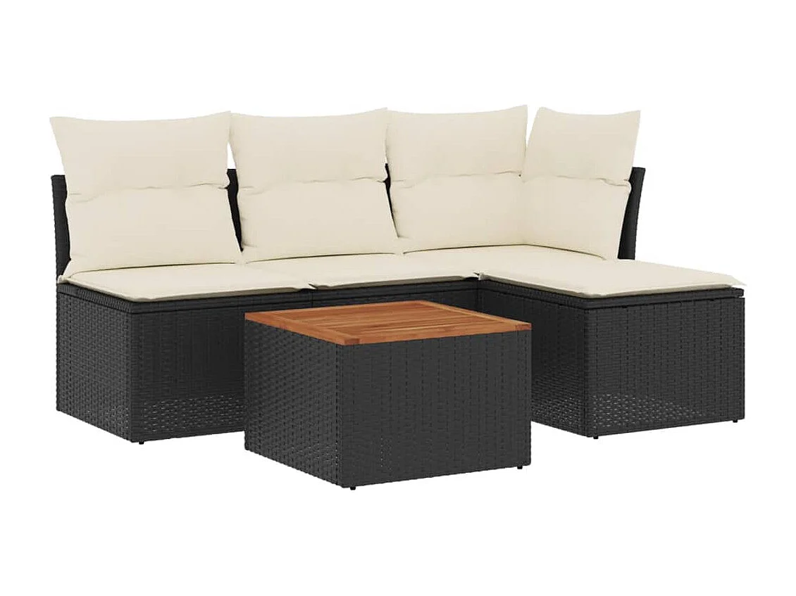 Set Divani da Giardino 5 pz con Cuscini in Polyrattan Nero