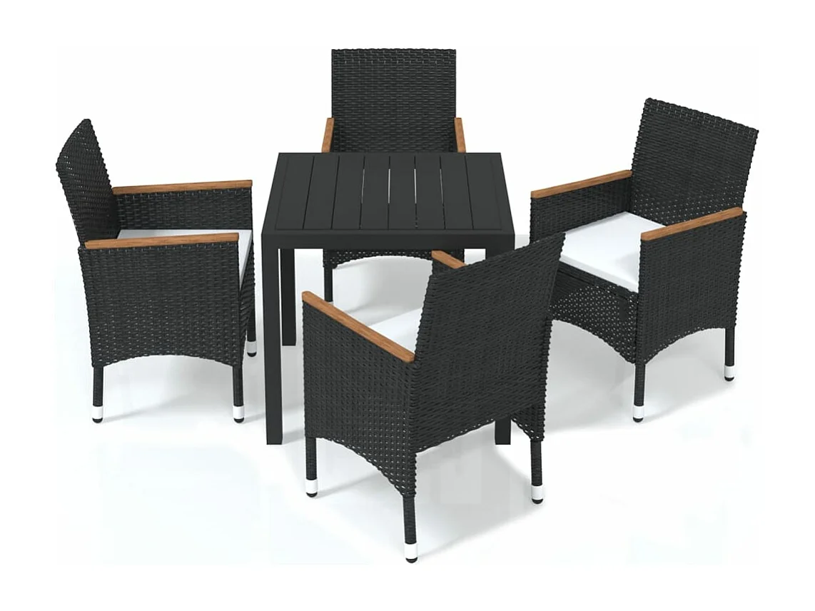 5-tlg. Garten-Essgruppe mit Kissen Poly Rattan Schwarz