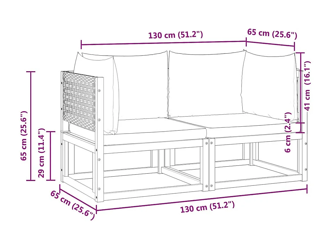 Divani Angolari da Giardino con Cuscini 2pz Massello Acacia