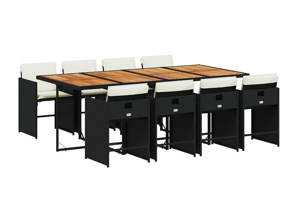 Ensemble à manger de jardin 9pcs coussins noir résine tressée