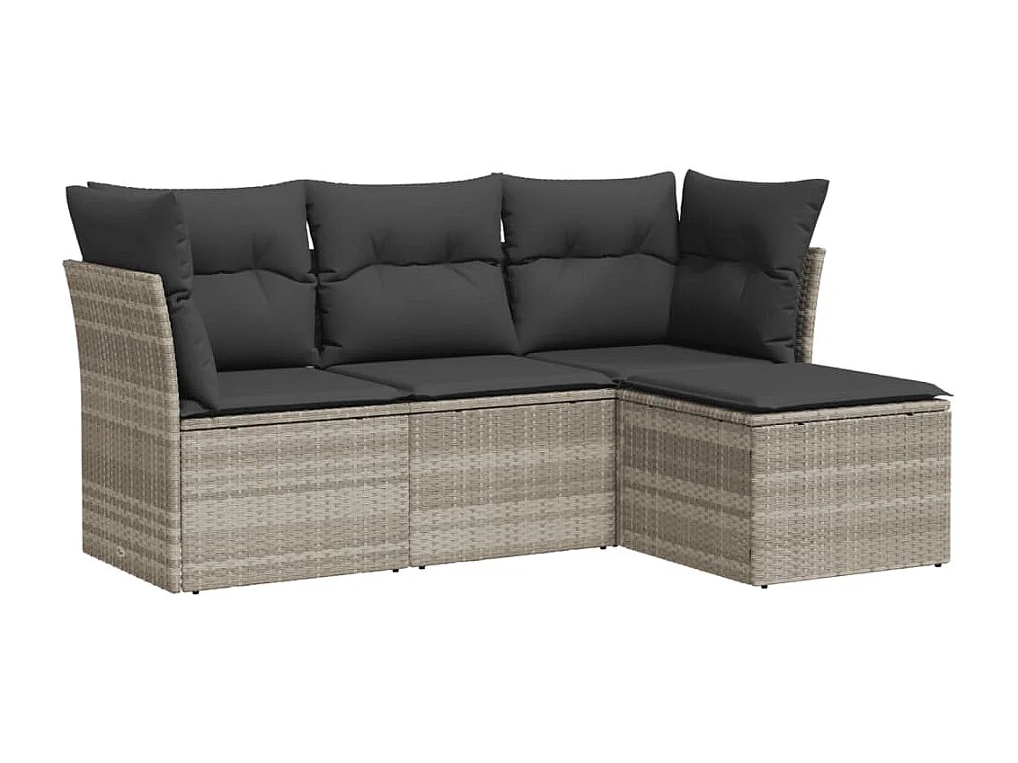 Salon de jardin 4 pcs avec coussins gris clair résine tressée