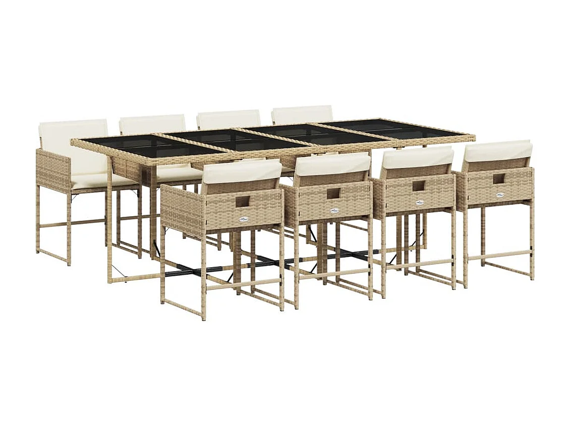 Set da Pranzo da Giardino 9 pz con Cuscini Beige in Polyrattan