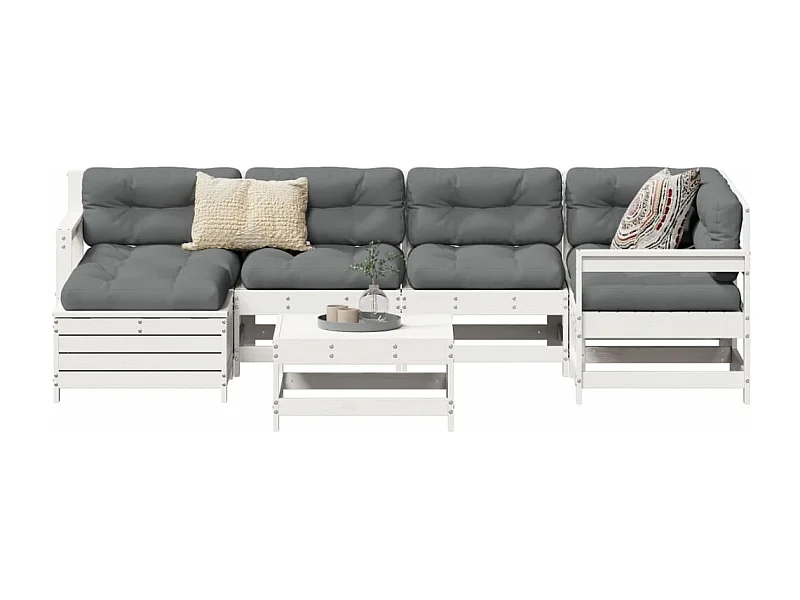 Salon de jardin 7 pcs blanc bois de pin massif