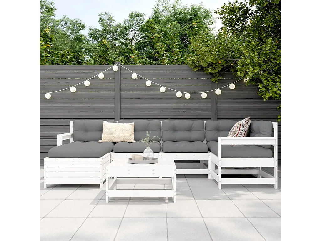 7 pcs conjunto de sofás para jardim pinho maciço branco