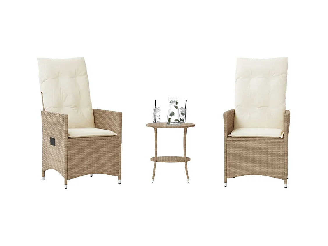 Set da Bistrò 3 pz con Cuscini Beige in Polyrattan