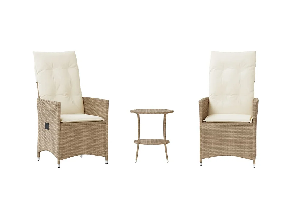 Ensemble de bistro 3 pcs avec coussins beige résine tressée