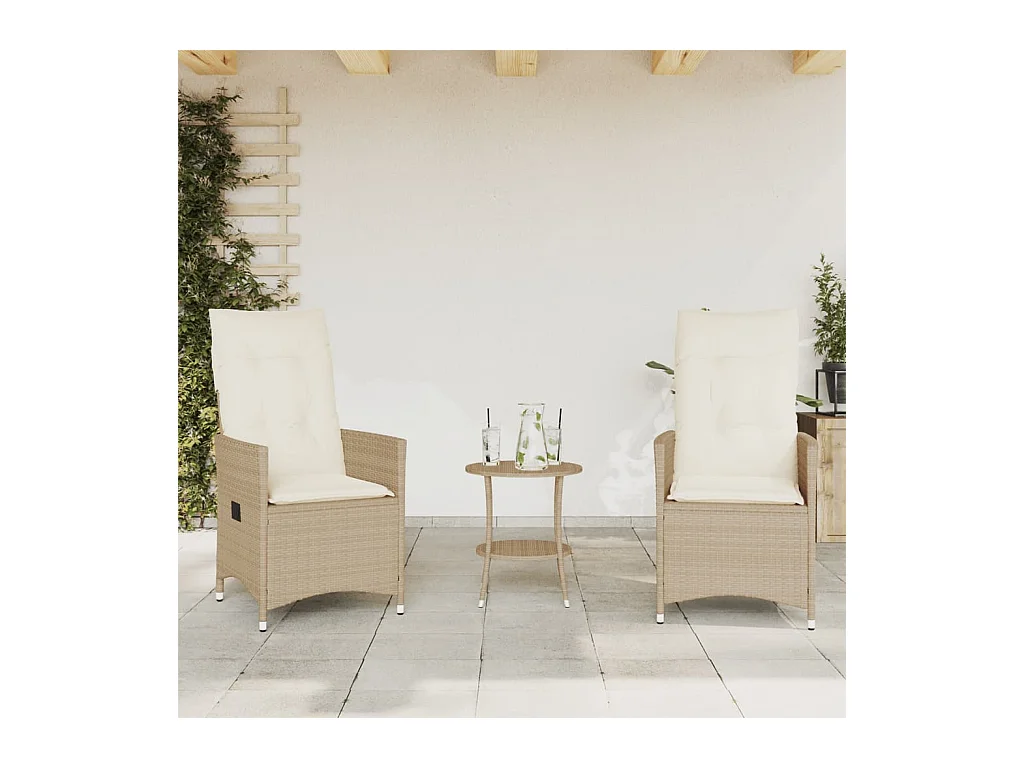 Ensemble de bistro 3 pcs avec coussins beige résine tressée