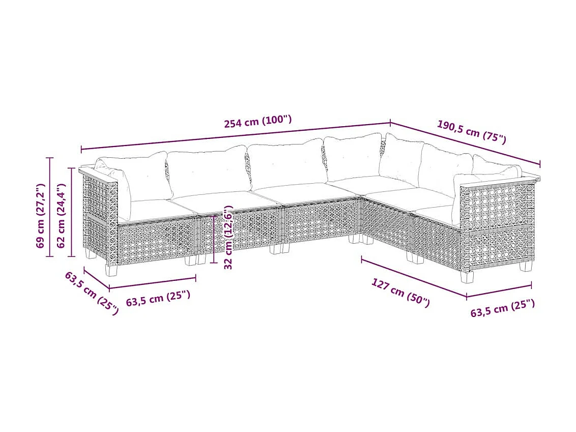 Set Divano da Giardino 6 pz con Cuscini Grigio in Polyrattan