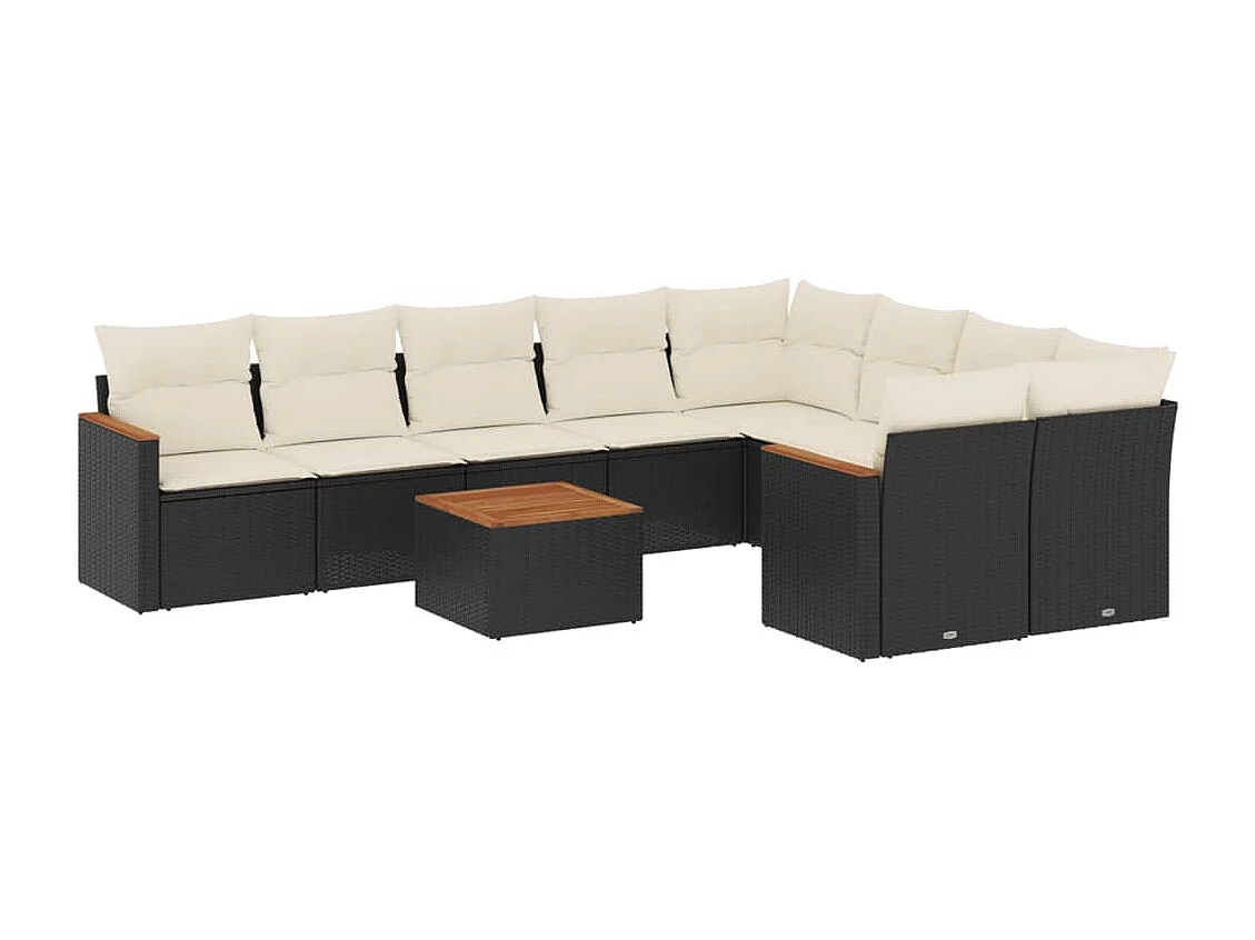10-delige Loungeset met kussens poly rattan zwart