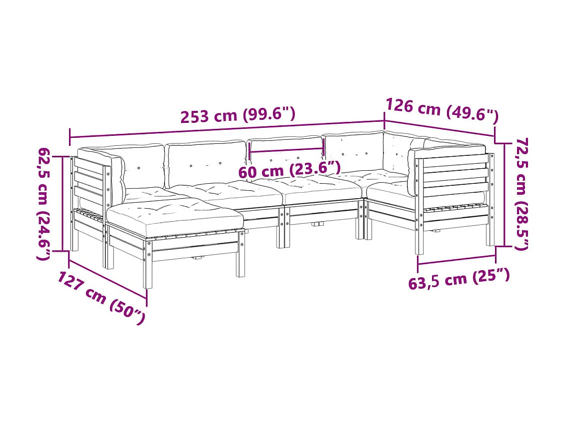 Set Divani Giardino 6pz con Cuscini Marrone Cera Massello Pino