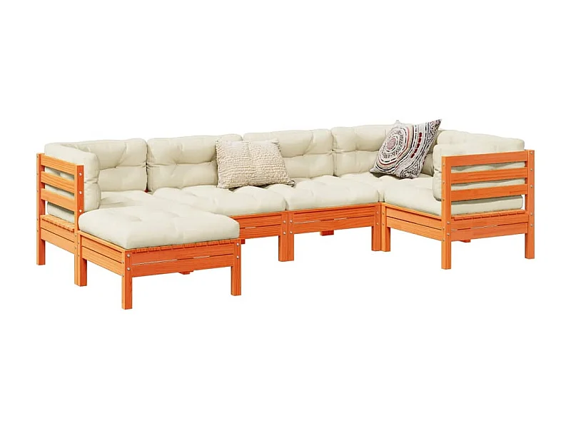 Set Divani Giardino 6pz con Cuscini Marrone Cera Massello Pino