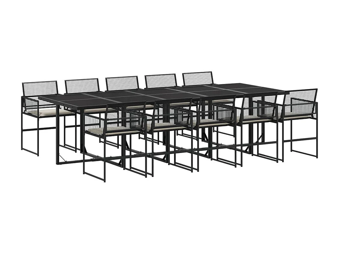 11 pcs conjunto de jantar p/ jardim c/ almofadões vime PE preto