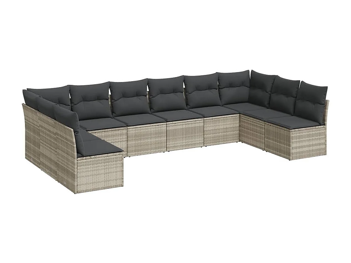 Set Divano Giardino 10 pz con Cuscini Grigio Chiaro Polyrattan