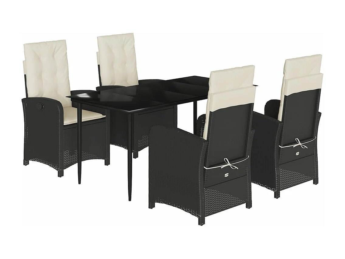 Ensemble à manger de jardin coussins 5pcs Noir Résine tressée