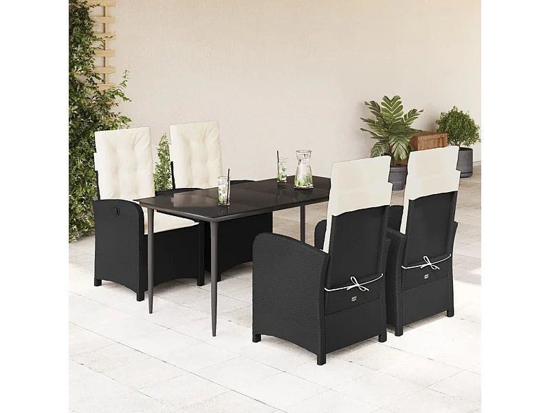 Set da Pranzo da Giardino 5 pz Nero con Cuscini in Polyrattan