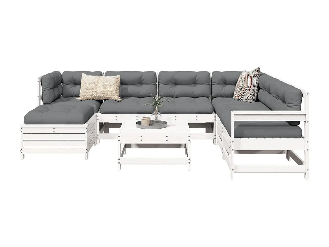 Set Divani da Giardino 8 pz in Legno Massello di Pino Bianco