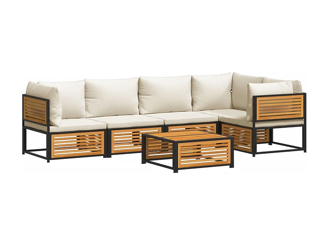 6 pcs conjunto de sofás de jardim com almofadões acácia maciça