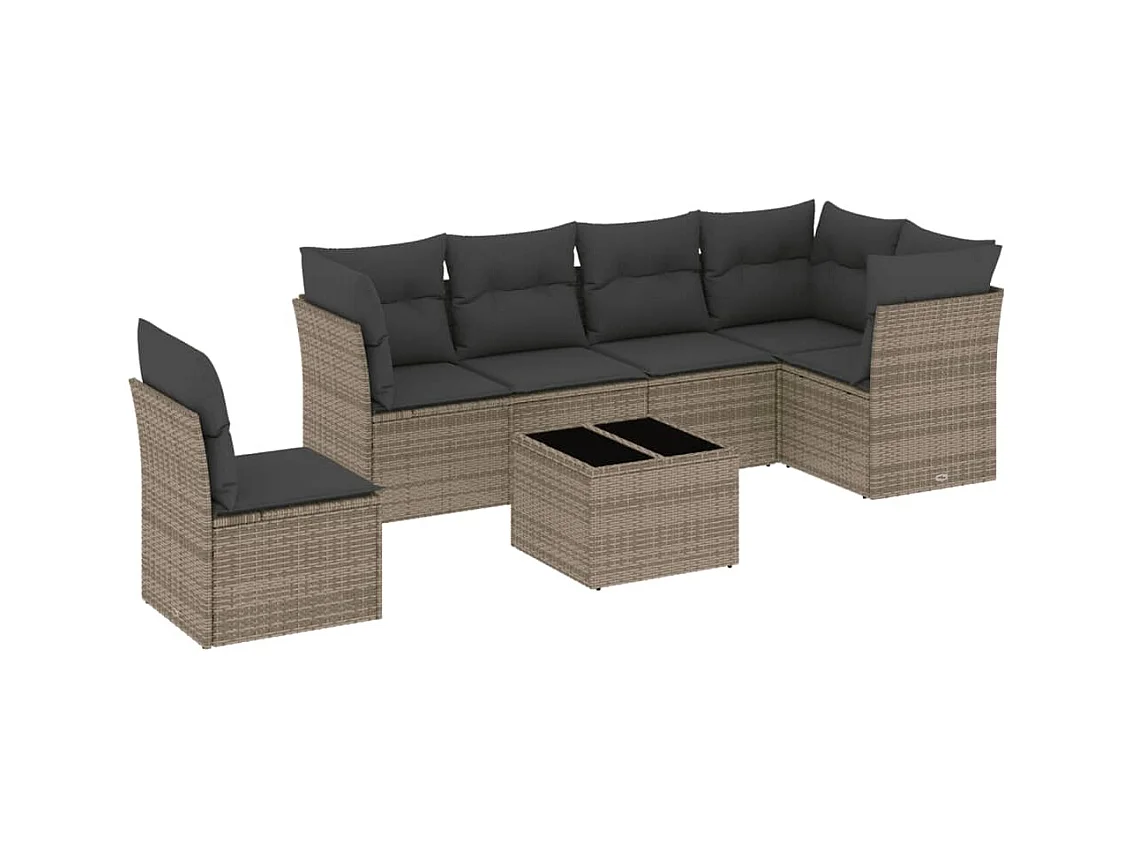 7-delige Loungeset met kussens poly rattan grijs