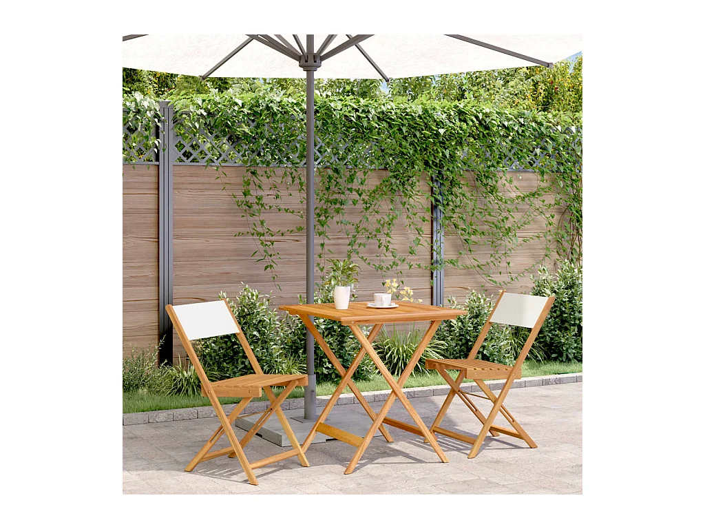 3-tlg. Bistro-Set Cremeweiß Stoff und Massivholz