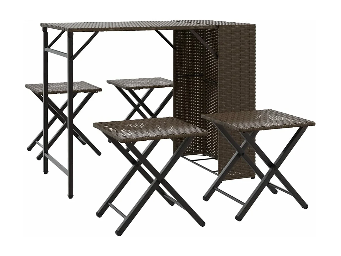 5-tlg. Garten-Essgruppe Klappbar Braun Poly Rattan