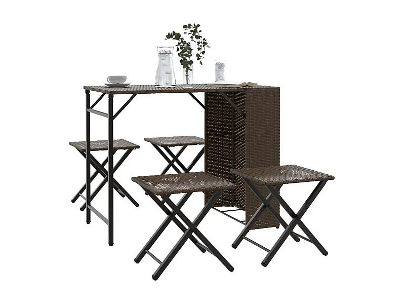 Set da Pranzo da Giardino Pieghevole 5 pz Marrone in Polyrattan