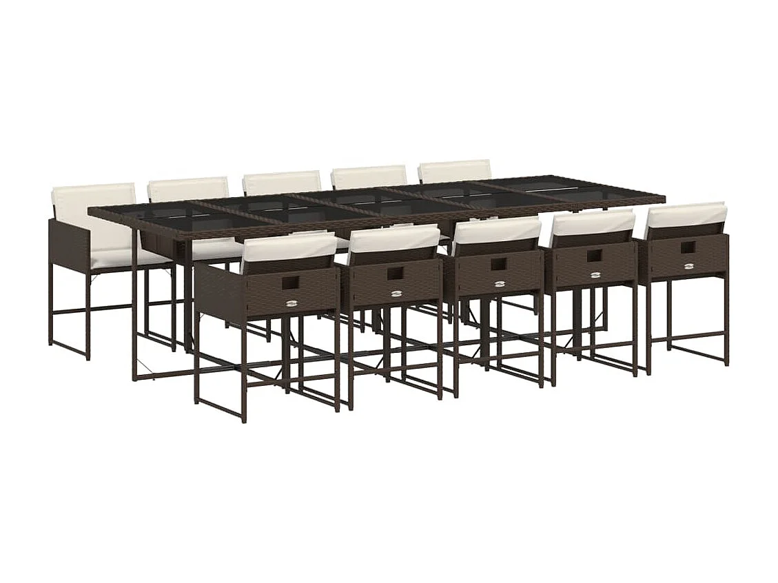 Set da Pranzo da Giardino 11 pz con Cuscini Polyrattan Marrone