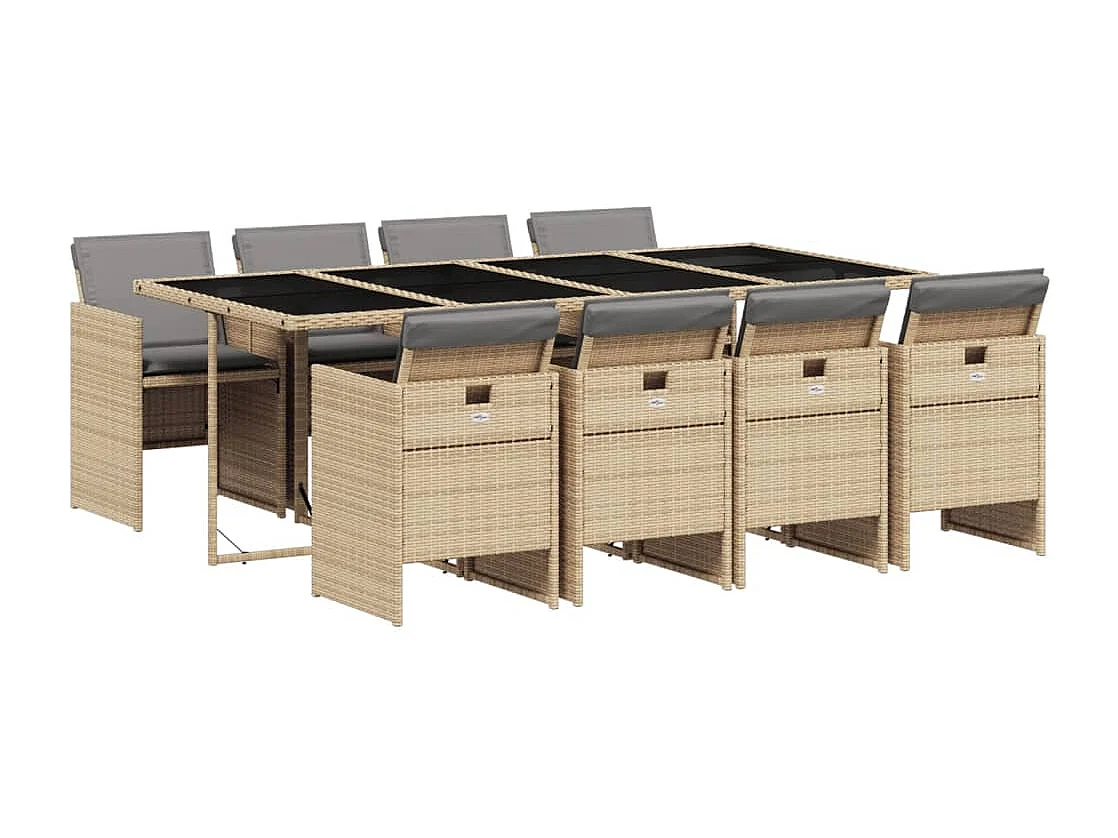 Set Pranzo da Giardino 9 pz con Cuscini Beige Misto Polyrattan
