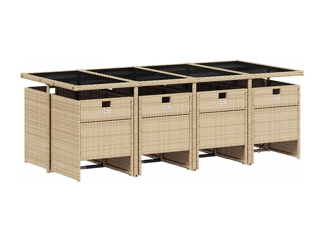 Set Pranzo da Giardino 9 pz con Cuscini Beige Misto Polyrattan
