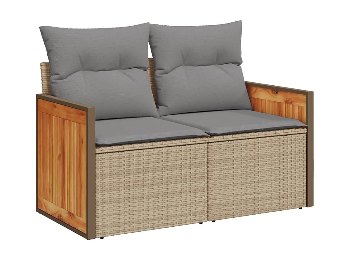 Salon de jardin avec coussins 10 pcs beige résine tressée