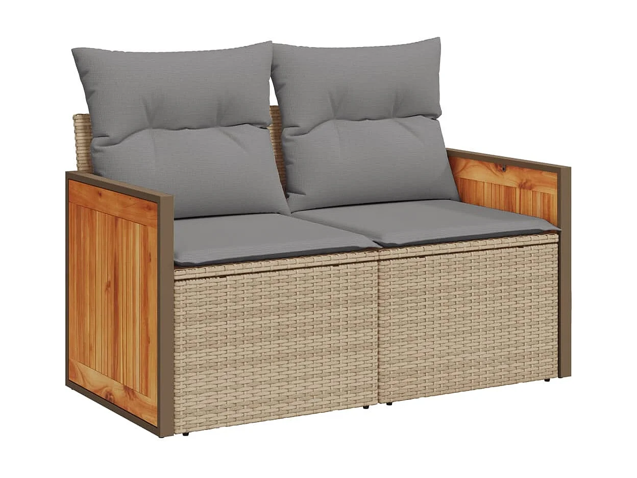 Salon de jardin avec coussins 10 pcs beige résine tressée