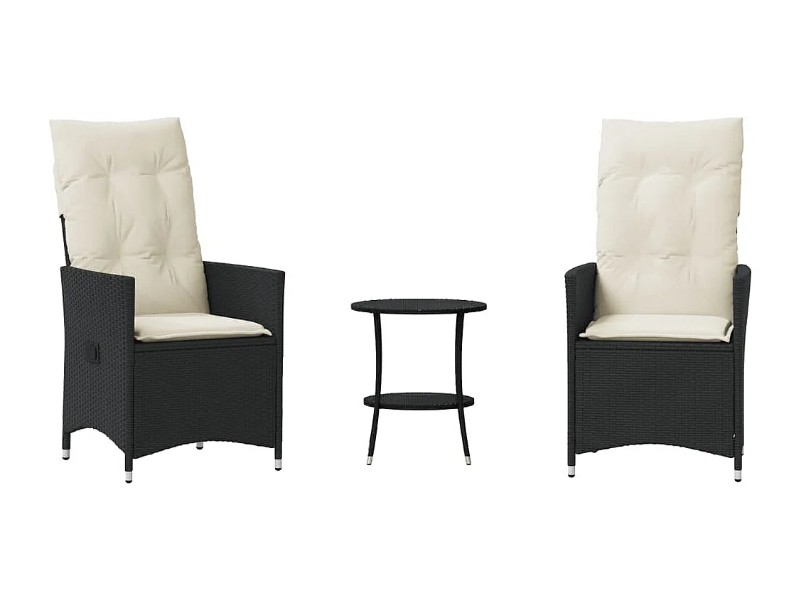 Ensemble de bistro 3 pcs avec coussins noir résine tressée