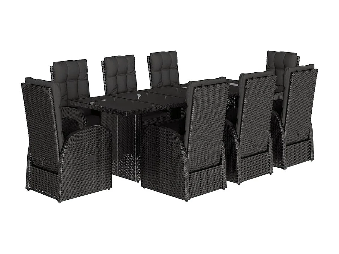Ensemble à manger de jardin 9pcs coussins noir résine tressée