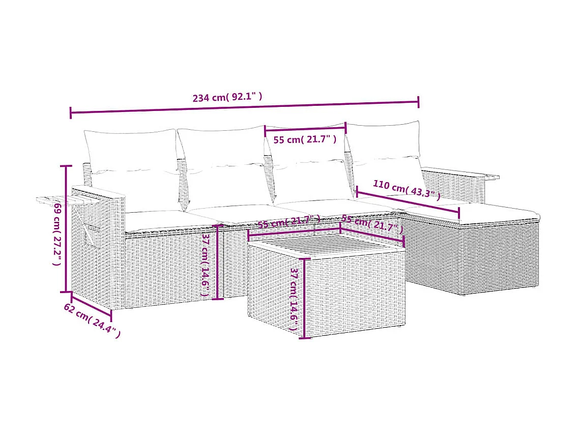 Set Divano da Giardino 6 pz con Cuscini Grigio in Polyrattan
