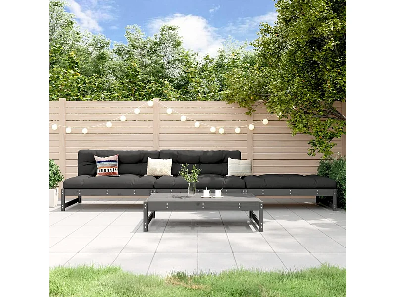 4-delige Loungeset massief grenenhout grijs