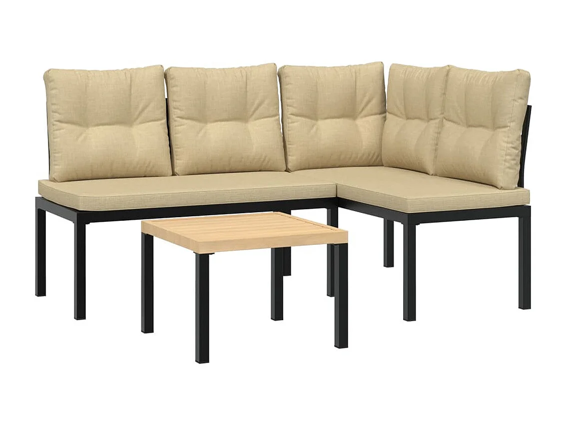 Gartenbank-Set 3-tlg. Schwarz Pulverbeschichteter Stahl