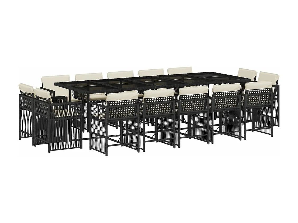 15-tlg. Garten-Essgruppe mit Kissen Schwarz Poly Rattan