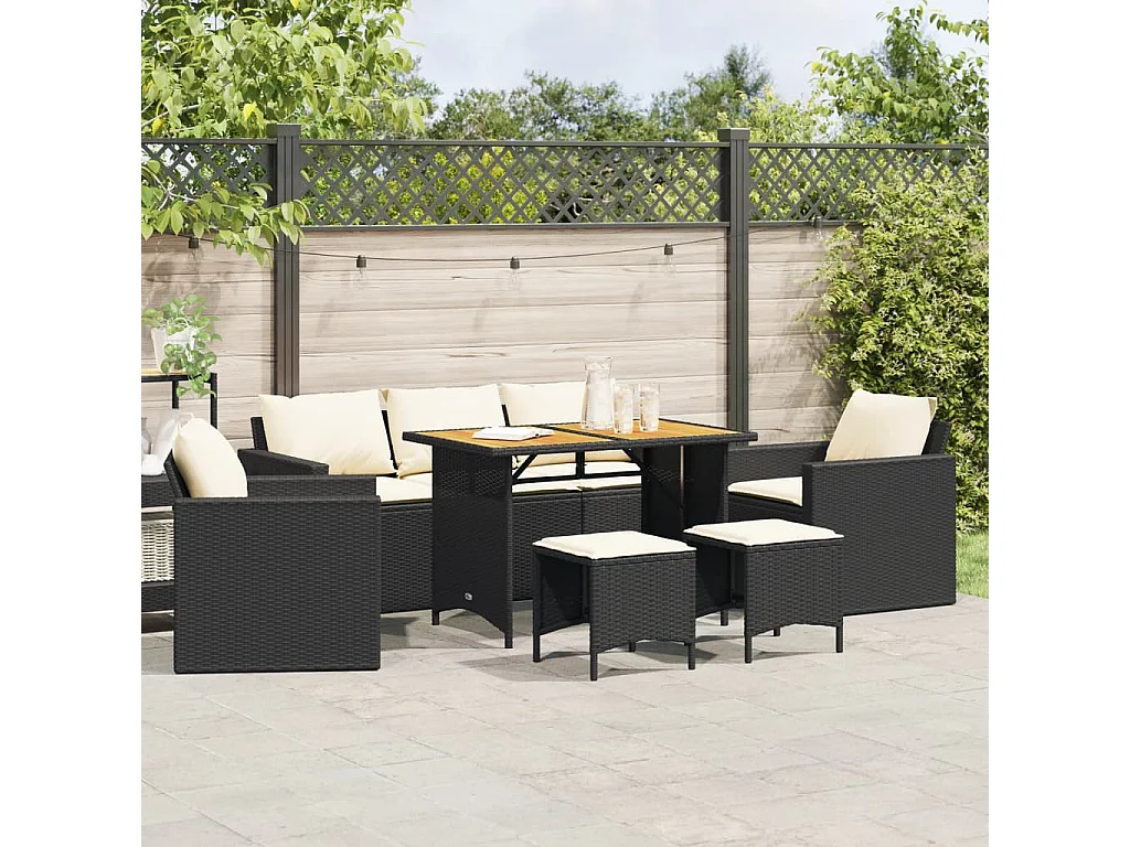 6-tlg. Garten-Sofagarnitur mit Kissen Schwarz Poly Rattan