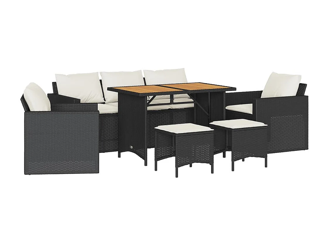 6-tlg. Garten-Sofagarnitur mit Kissen Schwarz Poly Rattan