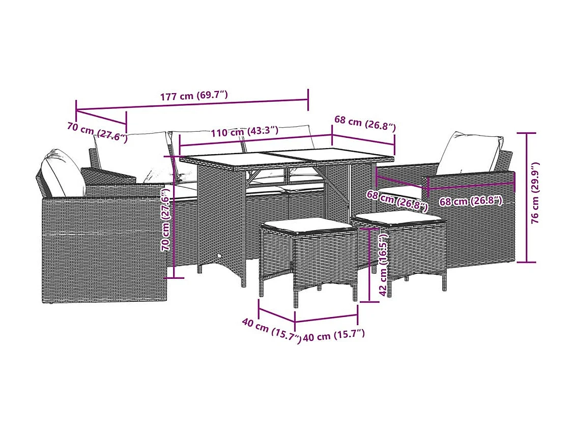 Salon de jardin 6 pcs avec coussins noir résine tressée
