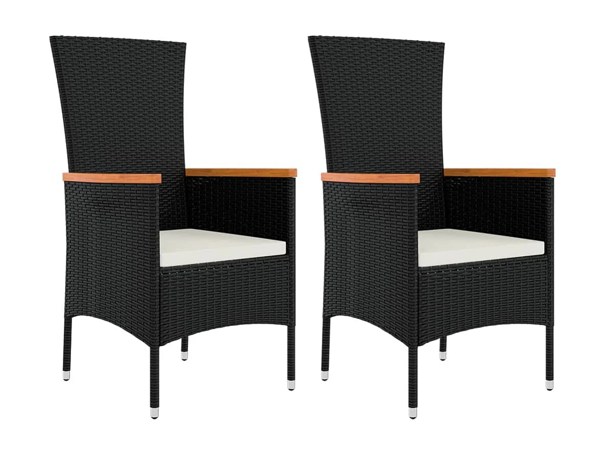 3-tlg. Garten-Essgruppe mit Kissen Schwarz Poly Rattan