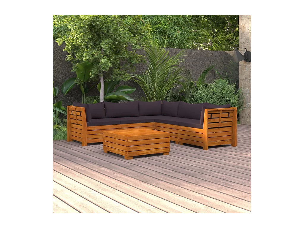 Salon de jardin 6 pcs avec coussins Bois d'acacia solide
